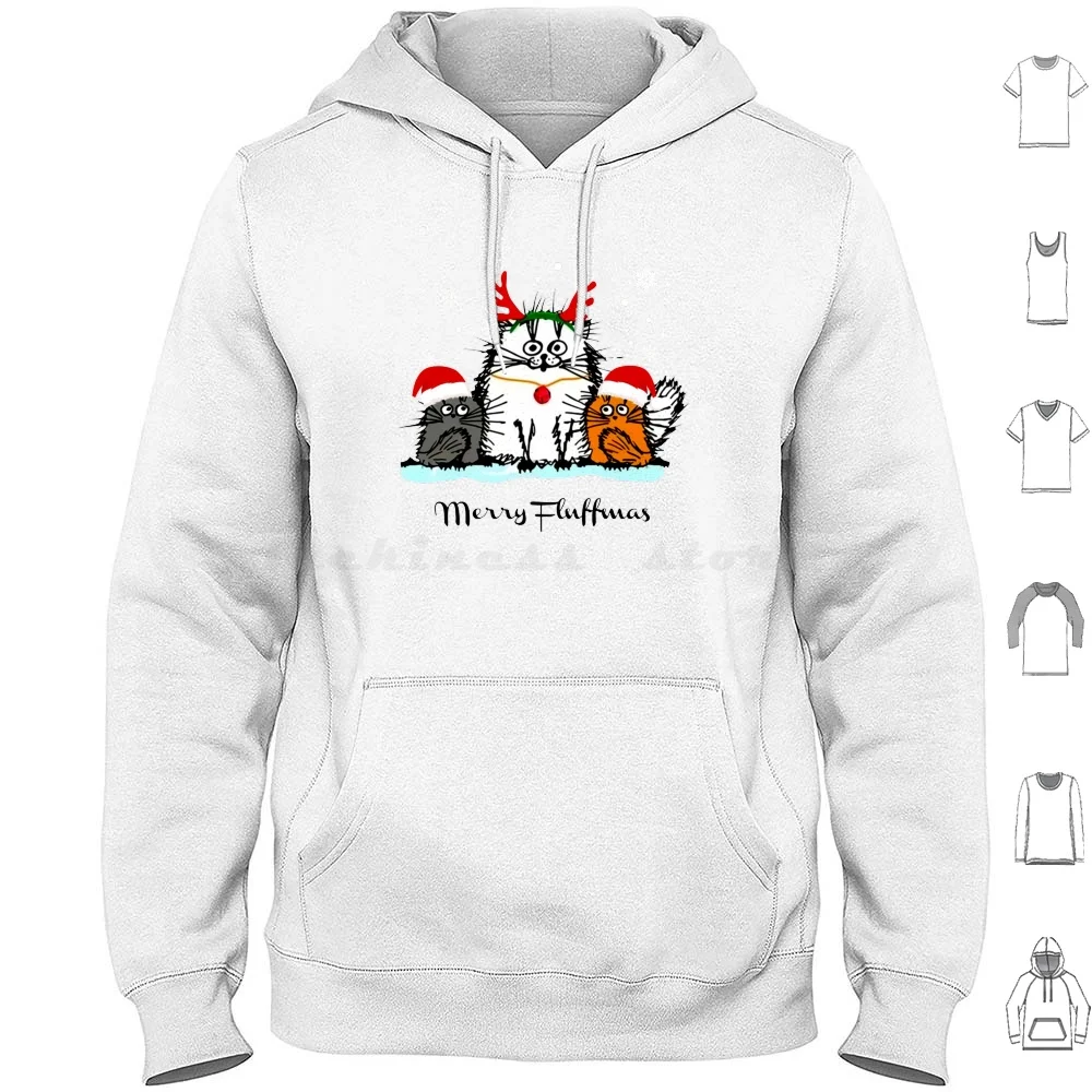 Camisetas Merry-Fluffmas Cat Mom para mulheres - Camiseta com capuz de manga comprida I Love Cats Merry Fluffmas Cat Mom para mulheres I