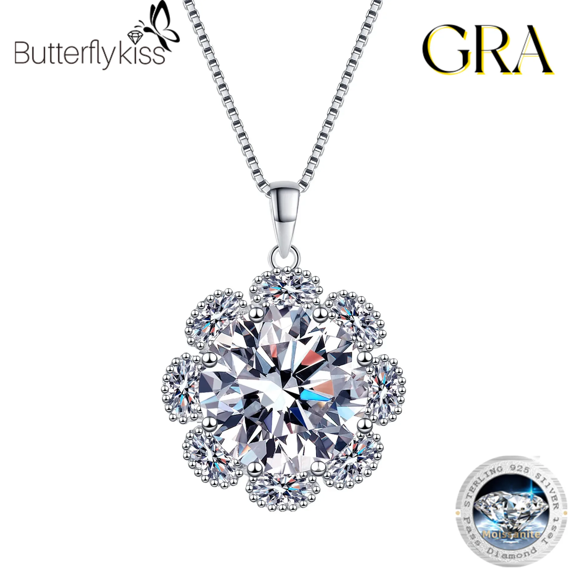 

Роскошное ожерелье Butterflykiss с муассанитом 10 карат для женщин, элегантное ожерелье из стерлингового серебра 925 пробы с подвеской в виде подсолнуха, ювелирные изделия, подарок для девушки