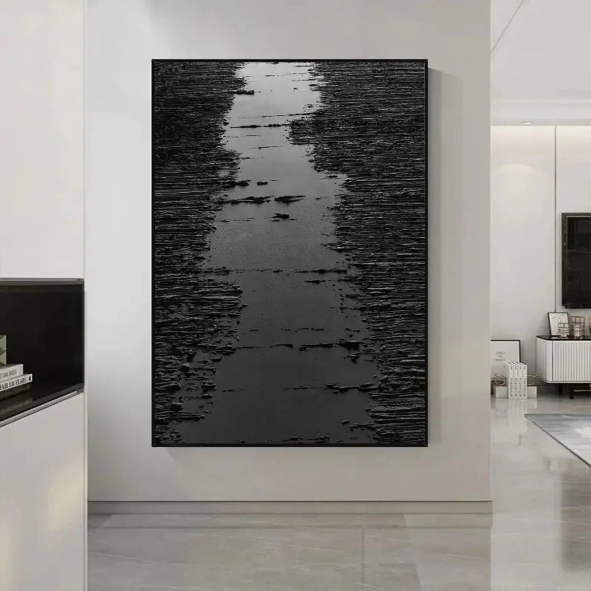 custom oil painting black abstract wall art painting black Minimalist Zen Canvas rivers Abstract texture painting