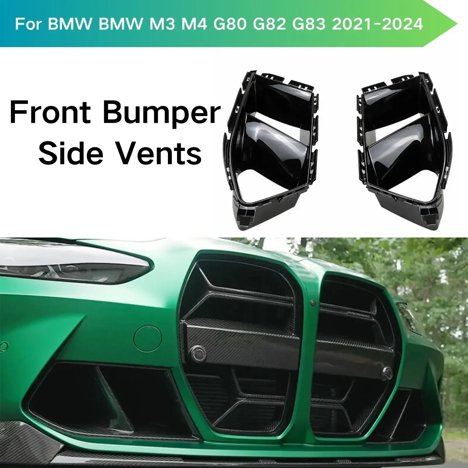 

Front Bumper Side Air Vent Cover For BMW M3 M4 G80 G82 G83 2021-2024 Car Accessories Decorative Spoiler Carbon Fiber Look