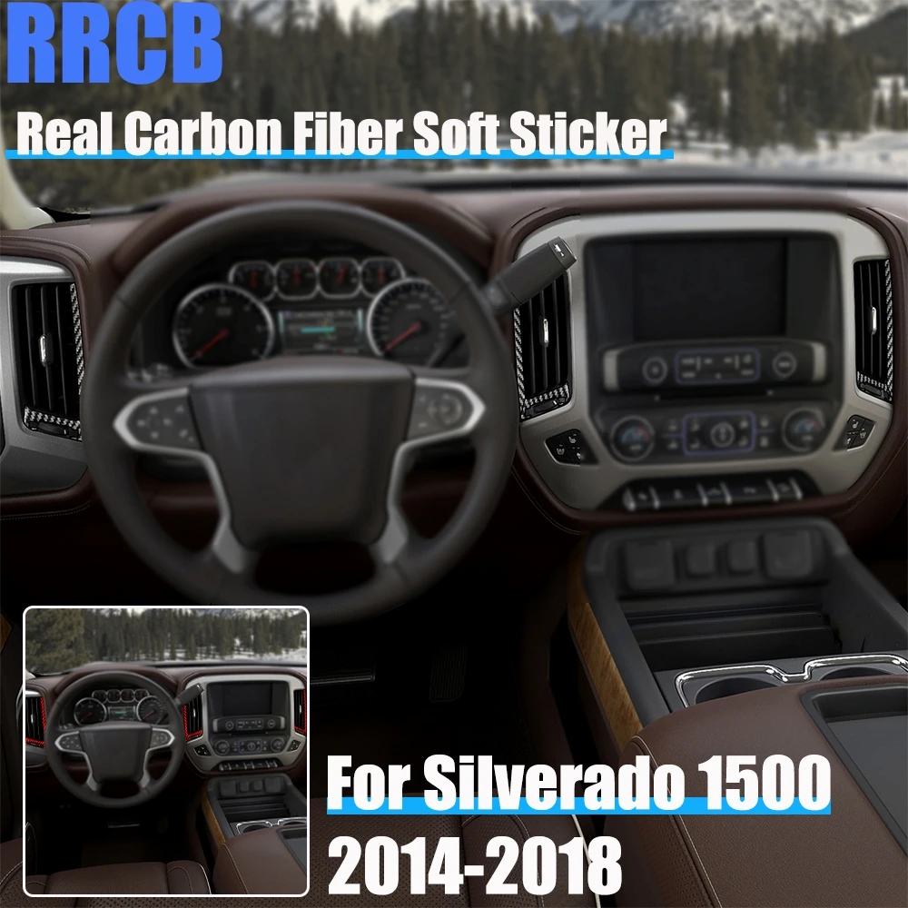 

Carbon Fiber Car Accessories Air Vent Strip Set Soft Cover Sticker For Chevrolet Silverado 1500 For GMC Sierra 1500 2014-2018