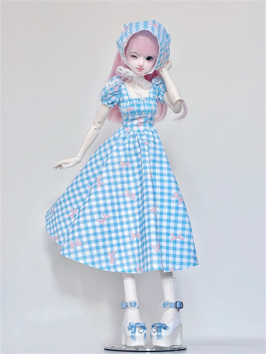 BJD Toy Doll Clothes In Stock 3 Color Plaid Dress Set Pink Blue Red Elegant [Summer Wind]dfh 1/4 BJD Doll Accessories(no doll)