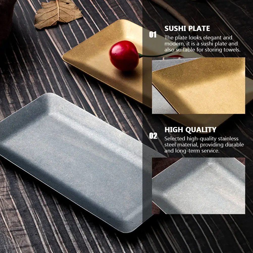 

2Pcs Exquisite Stainless Steel Rectangular Plate Sushi Serving Tray Dessert Holder Appetizer Display Tray Restaurant Hotel