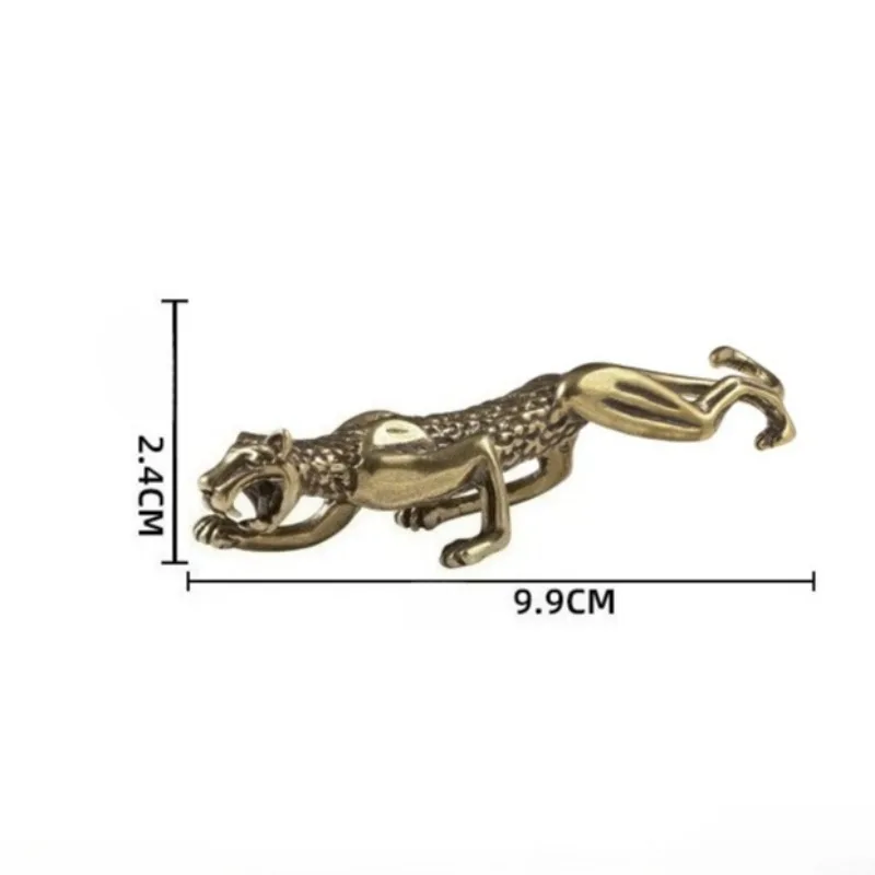 Desk Pen Holder Decorative Ornament Retro Brass Leopard Figurine Antique Copper Ware Cheetah Statue Home Office Table Decoration