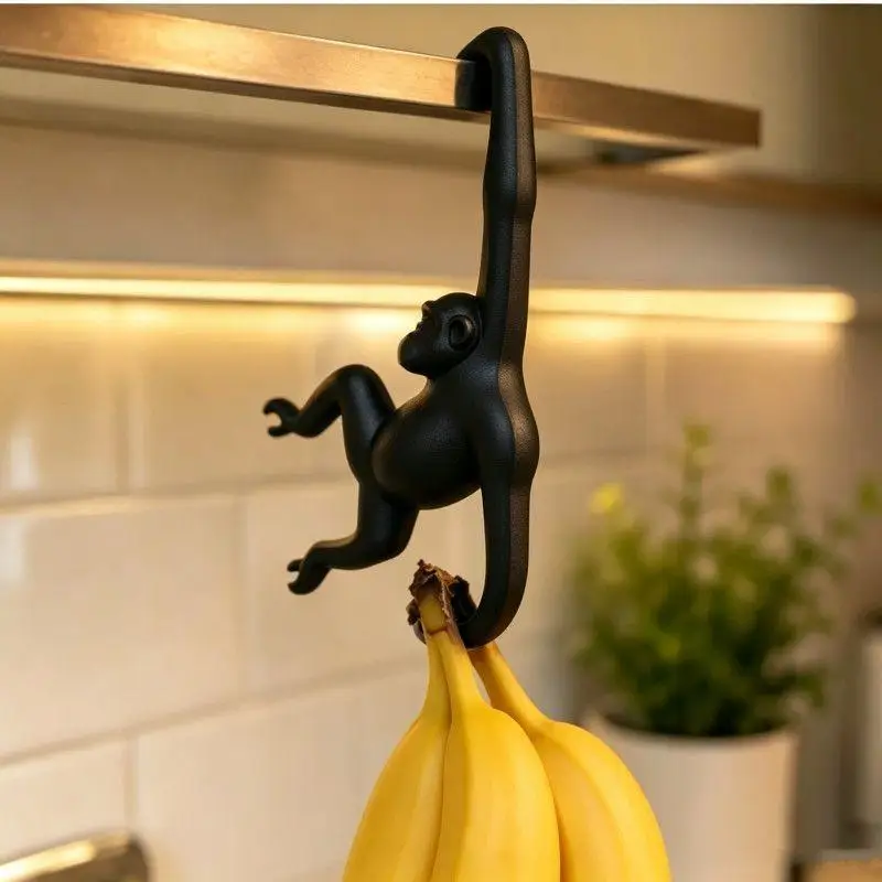 Practical 3D Printed Monkey Shaped Wall Hook Plastic Decorative Banana Hook Punch-free Banana Holder for Kitchen