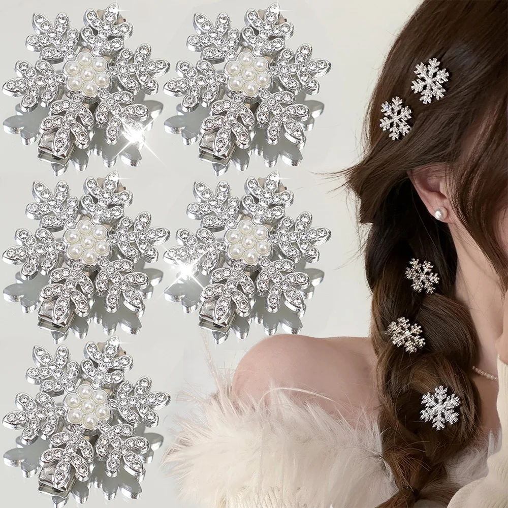 Korean Zircon Snowflake Hair Clips Shining Crystal Pearl Flower Hairpins Barrette Women Wedding Exquisite Headwear Hair Jewelry