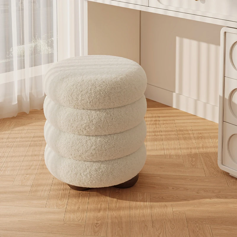Cream wind makeup stool girls bedroom household dresser stacking stool round stool skin-friendly lamb wool light luxury chair