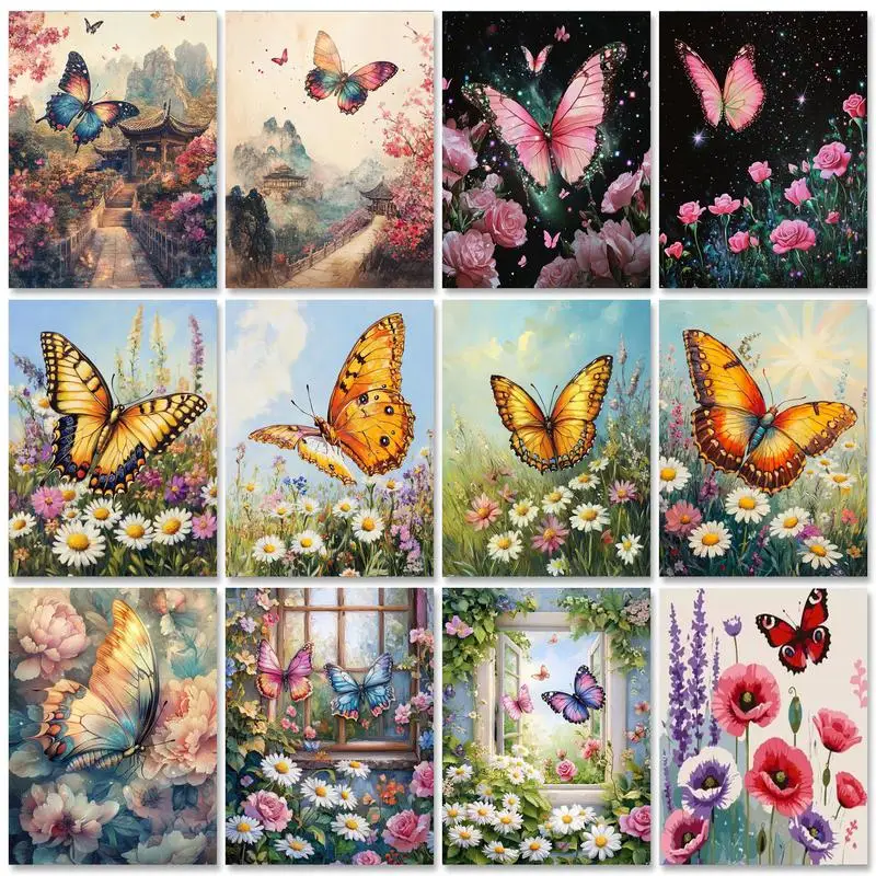 

RUOPOTY Frame Diy Painting By Numbers Kit Picture Butterfly Animal Drawing Coloring By Numbers For Adults Handicrafts Home Decor