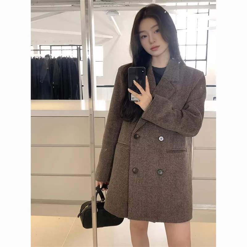 Vintage Thick Wool Jacket For Women Autumn And Winter 2024 New Popular Seasonal Temperament Top Female Blazer Wool OutCoat