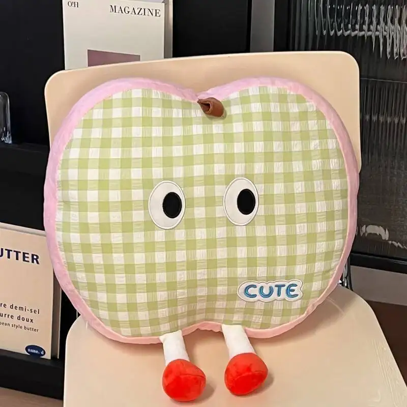 Pretty Plaid Apple Plush Toys Cozy Cotton Fabrics Cartoon Fruit Throw Pillow Fluffy Soothing Back Cushion Lovely Home Decor