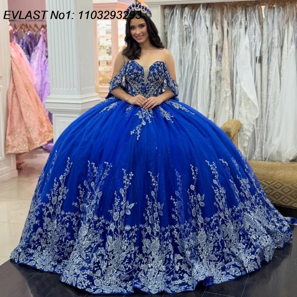 

EVLAST индивидуальное бальное платье Royal Blue Quinceanera 2026 года, серебряное кружевное платье с аппликацией и бисером, Sweet 16 Vestidos De 15 Anos E1QN427