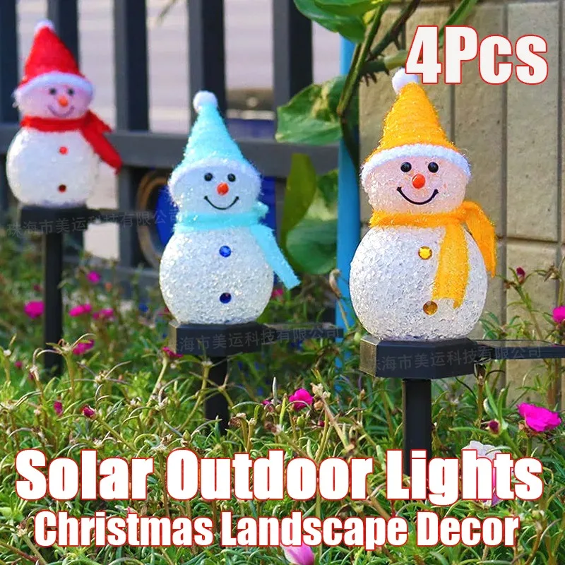 

4Pcs LED Christmas Snowman Solar Lights Outdoors Waterproof Lamps Winter Landscape Lawn Garden Decorations Yard Pathway Crossing