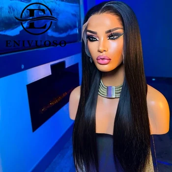 Black Straight Synthetic Hair 13x4 Lace Front Wigs with Baby Hair Natural Hairline Glueless Long Straight Lace Wigs for Women