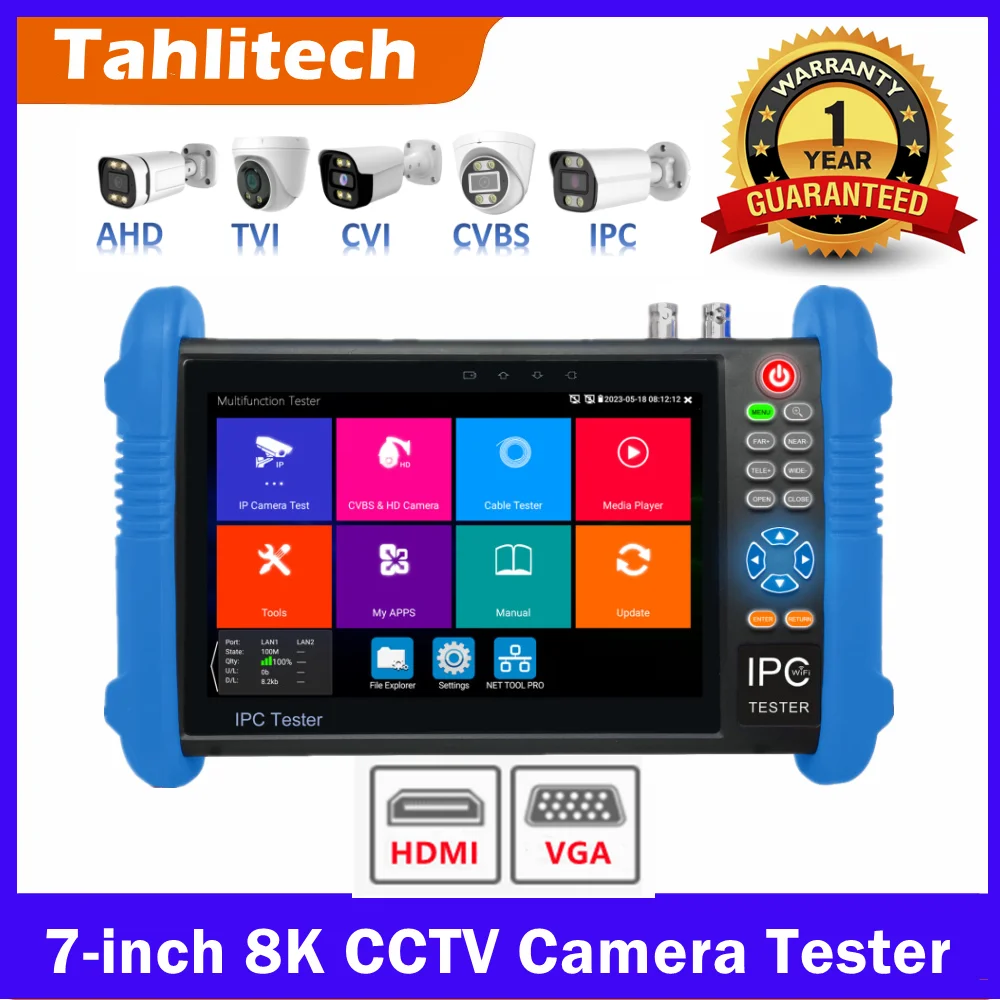 CCTV Tester IPC-9800ADH 8K IPC 8MP AHD CVI TVI Camera Tester UTP Cable Tester PoE IP HDMI VGA input Power Output CCTV IPC Tester