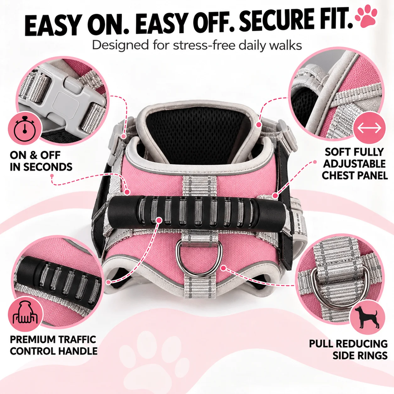 Personalized Reflective Dog Harness with Name, Double Hook-and-Loop Fasteners Adjustable Anti-Pull Pet Vest Easy to Put On