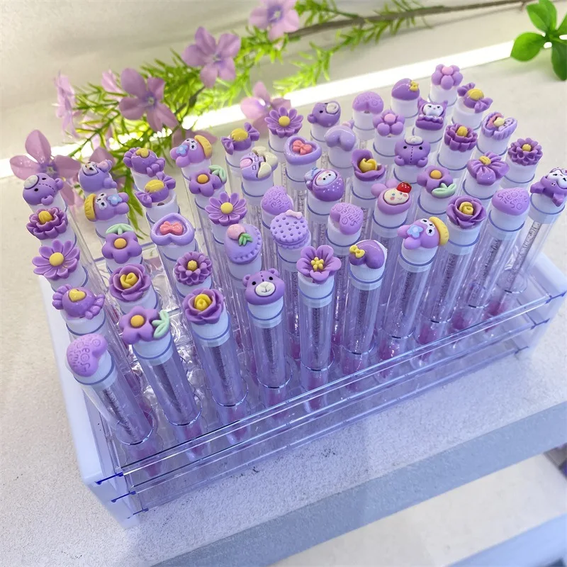 Purple Mini Cartoon Eyelash Brush with Tube Transparent Tube Independent Eyelash Brush Eyelash Beauty Comb (Shipped Randomly)