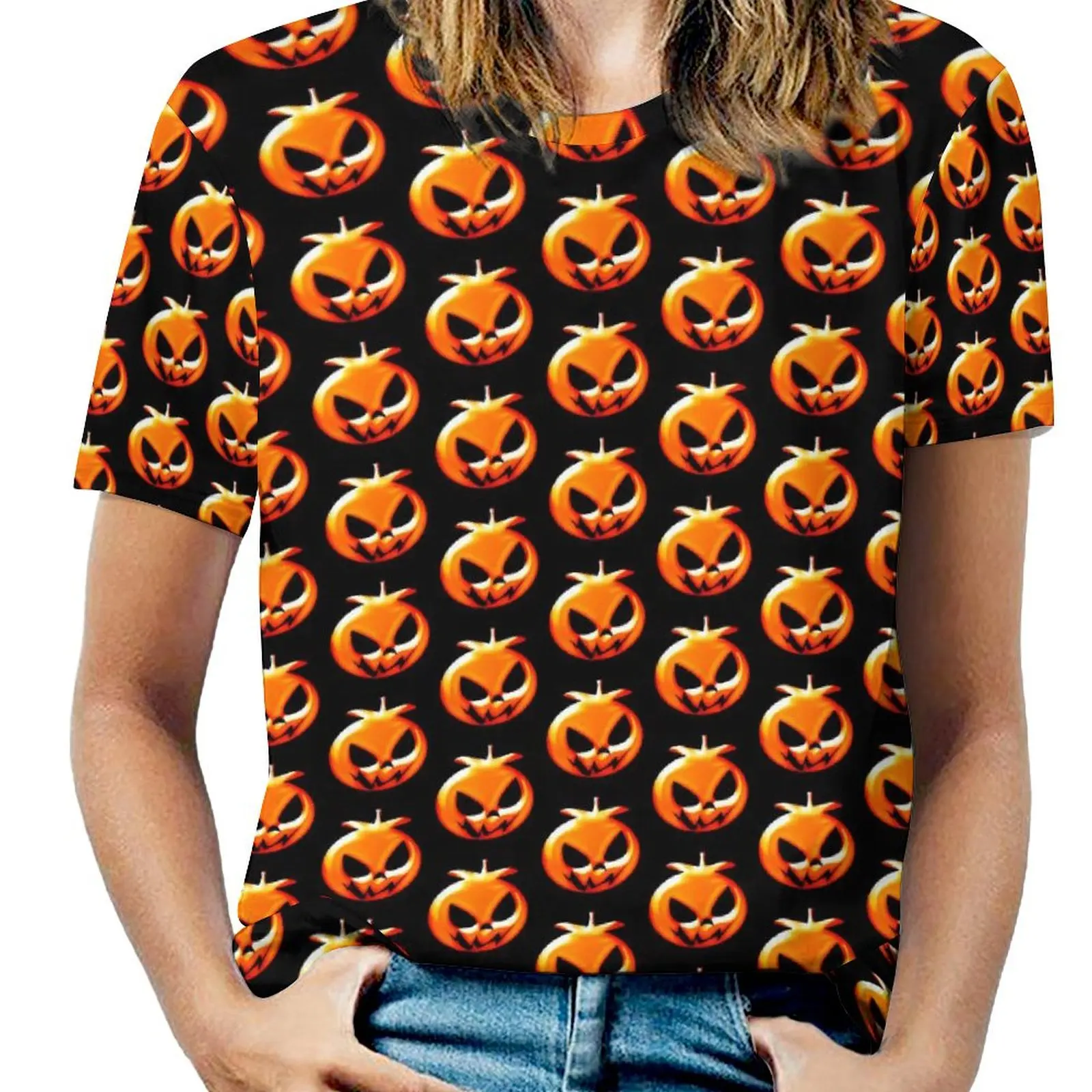 Summer Pumpkin Print T-Shirts Spooky Halloween Fashion T-Shirt Womens Short Sleeve Retro Oversize Tees Tops Gift Idea