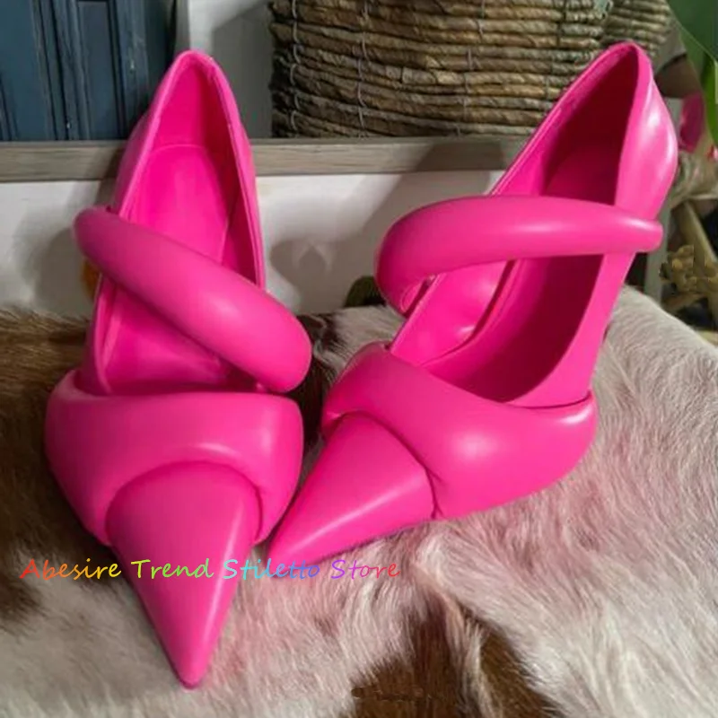 Pointy Cat Heel Pumps Women Summer New Sexy Upper Winding Designer Brand Strange Heel Elegent Trendy Ladies Party Dress Shoes