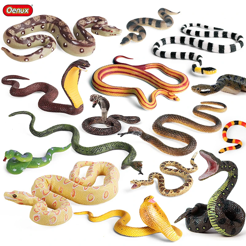 Oenux Simulation Forest Savage Snakes Animals Model Wild Cobra Rattlesnake Python Action Figures Party Favor Decor Kids Toy Gift