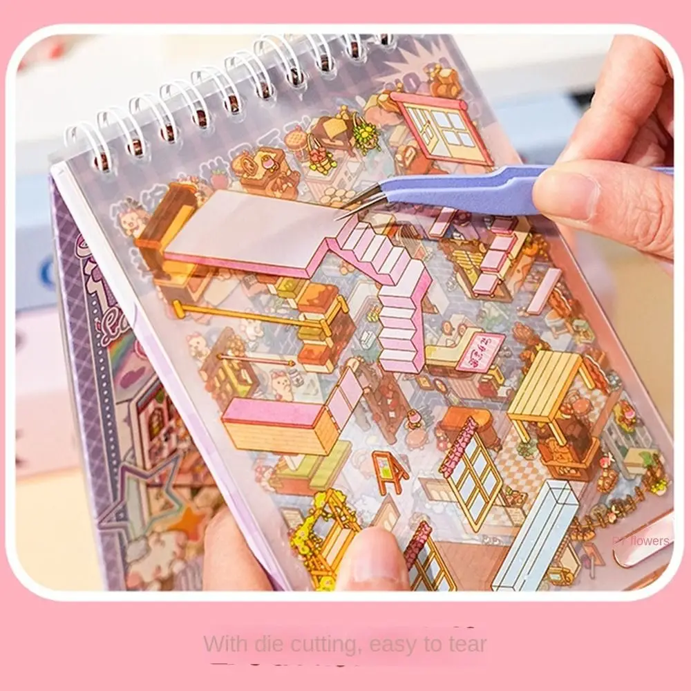 10 In 1 Buku Stiker Pemandangan Kartun Lucu Stiker Saku Adegan Kabin Tahan Air Mata DIY Jurnal Stiker Dekoratif Adegan Kabin