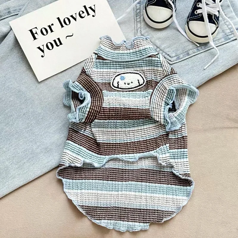 

Pet Blue Pullover Large Striped Dog Clothes Summer Teddy Casual Vest Bichon Frise Anti Hair Loss Bottom Shirt