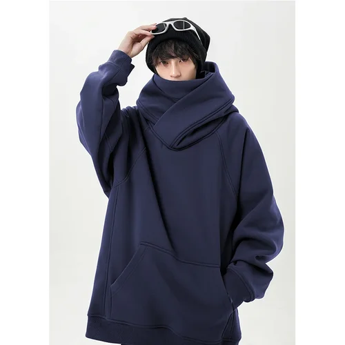 Imagen 2 del producto Nueva sudadera de cuello alto de otoño para hombre, Sudadera con capucha con cuello apilado, sudadera Ninja de estilo universitario Harajuku, Top deportivo informal holgado para parejas