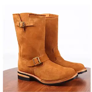 YR-estilo retro engenheiro botas masculinas, handmade real couro sapatos, luxo genuíno camurça, motor cavaleiro, grosso 8 principais vendas bota masculina engenheiro - №5