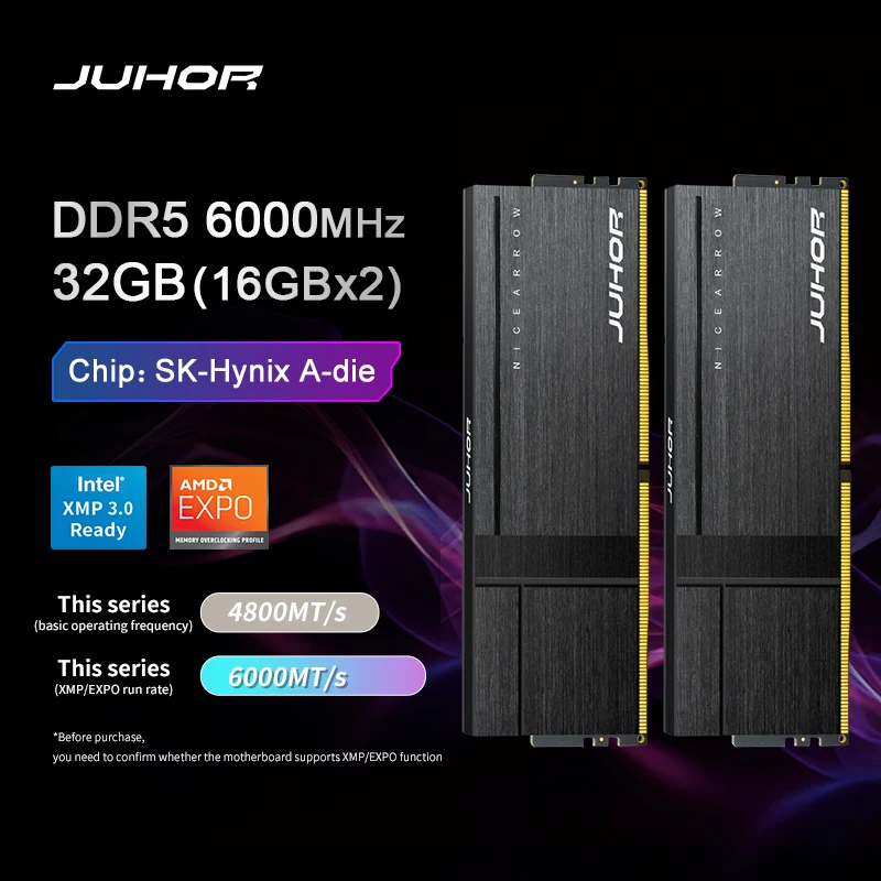 

JUHOR DDR5 32GB(16GBX2) 6000MHz High Performance CL28 Gaming Memory Ram