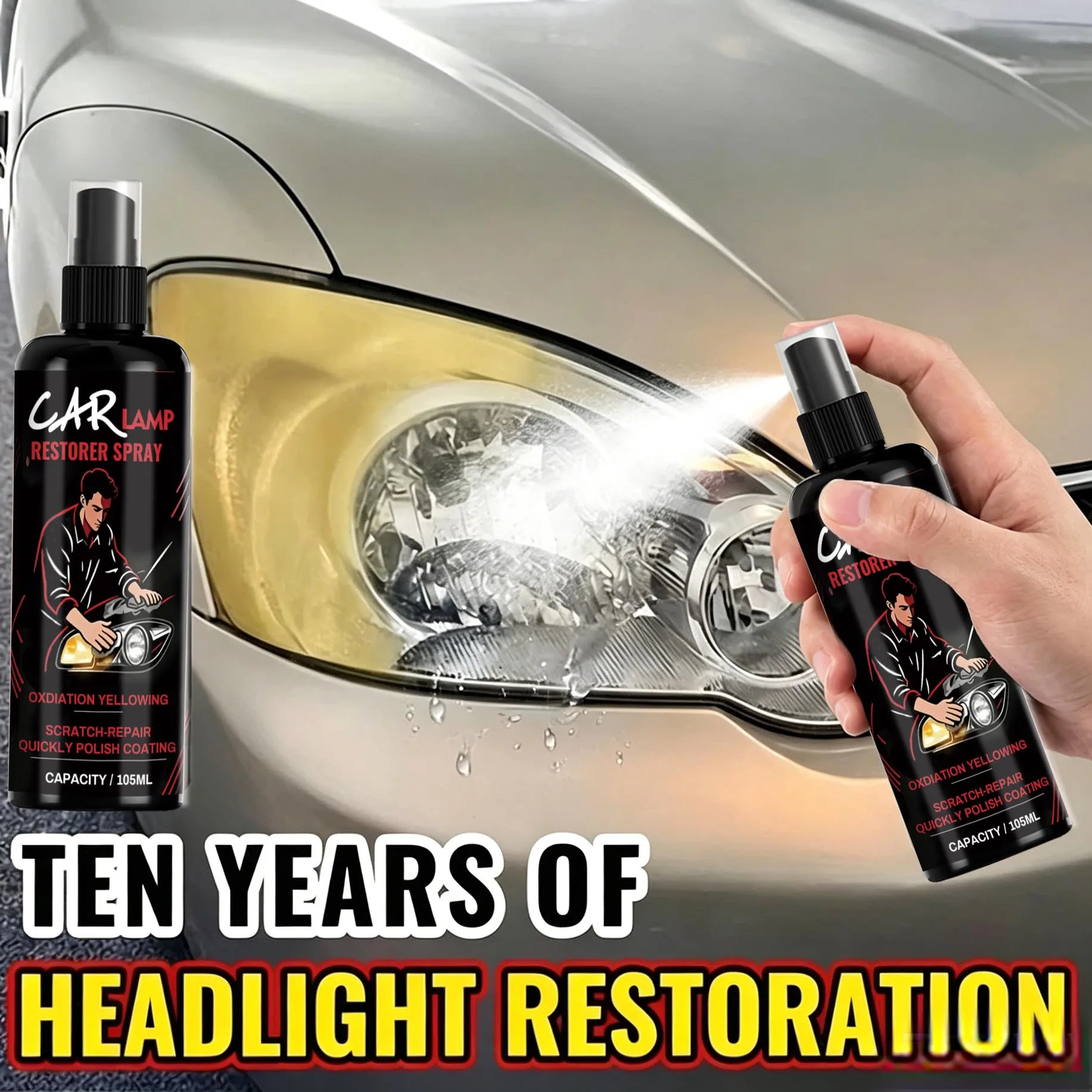 

Car Headlight Restoration Polishing Spray - Scratch Remover & Oxidation Cleaner Repair Paste for Headlamp Assembly Polish Kit