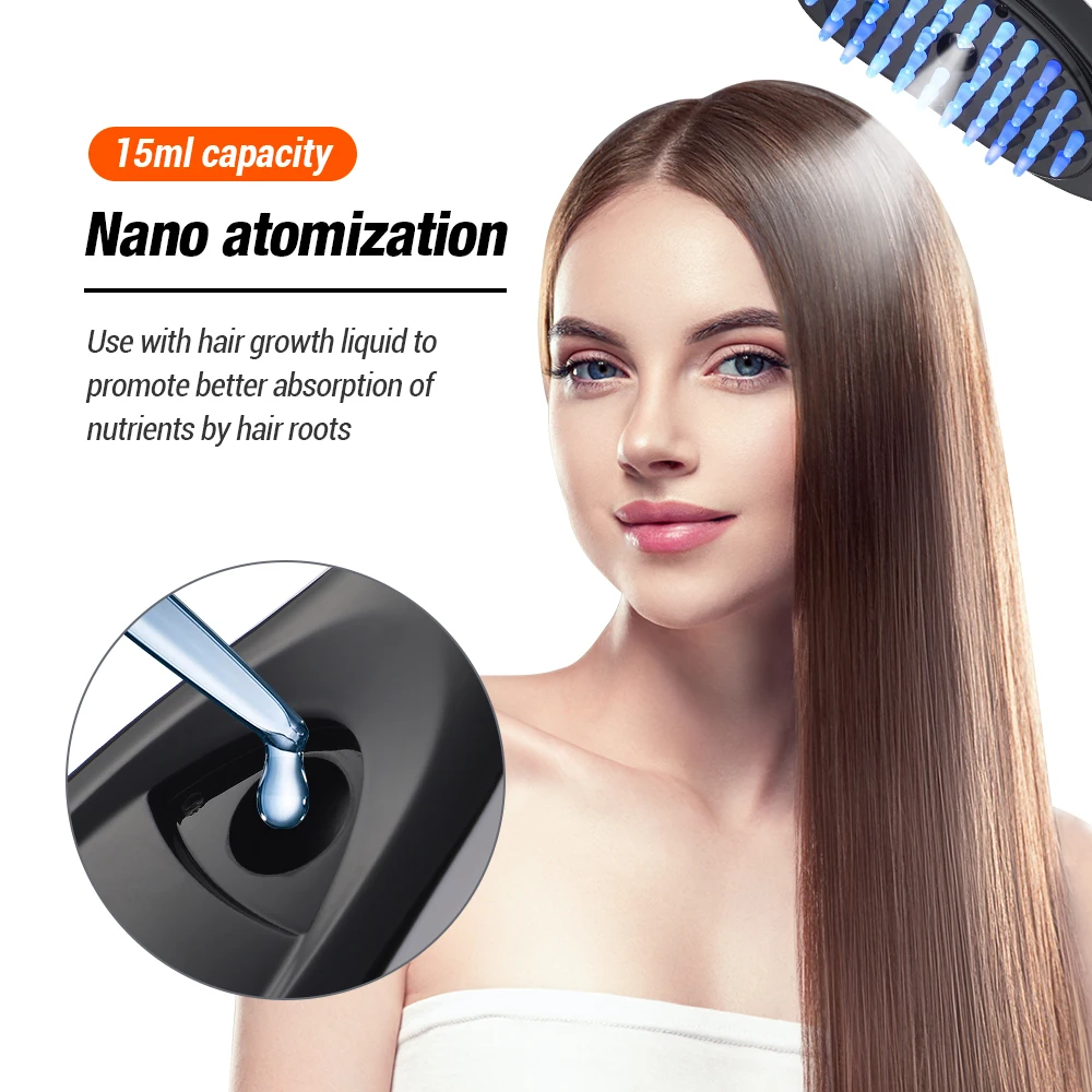 Electric Massage Comb Blue Red Light Therapy Scalp Vibration Massage Comb Anti Hair Loss Negative Ion Spray Hair Growth Massager