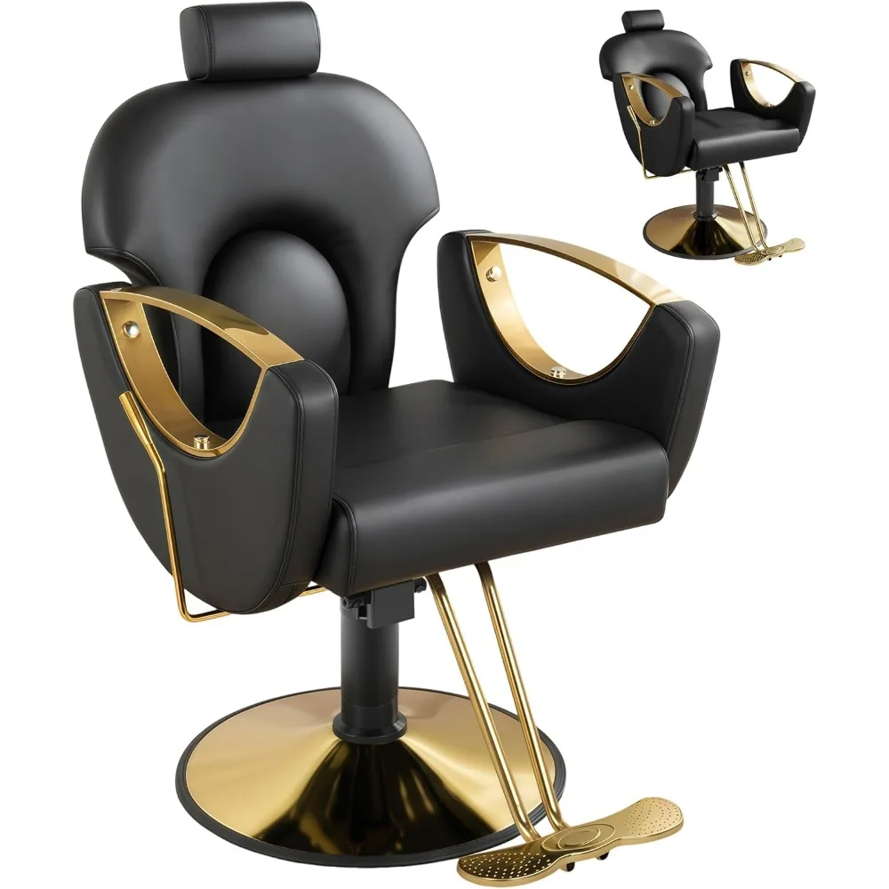 高さ調節可能なヘアスタイリストチェア、プロ仕様の油圧ポンプと多機能シャンプー・タトゥーシート付き