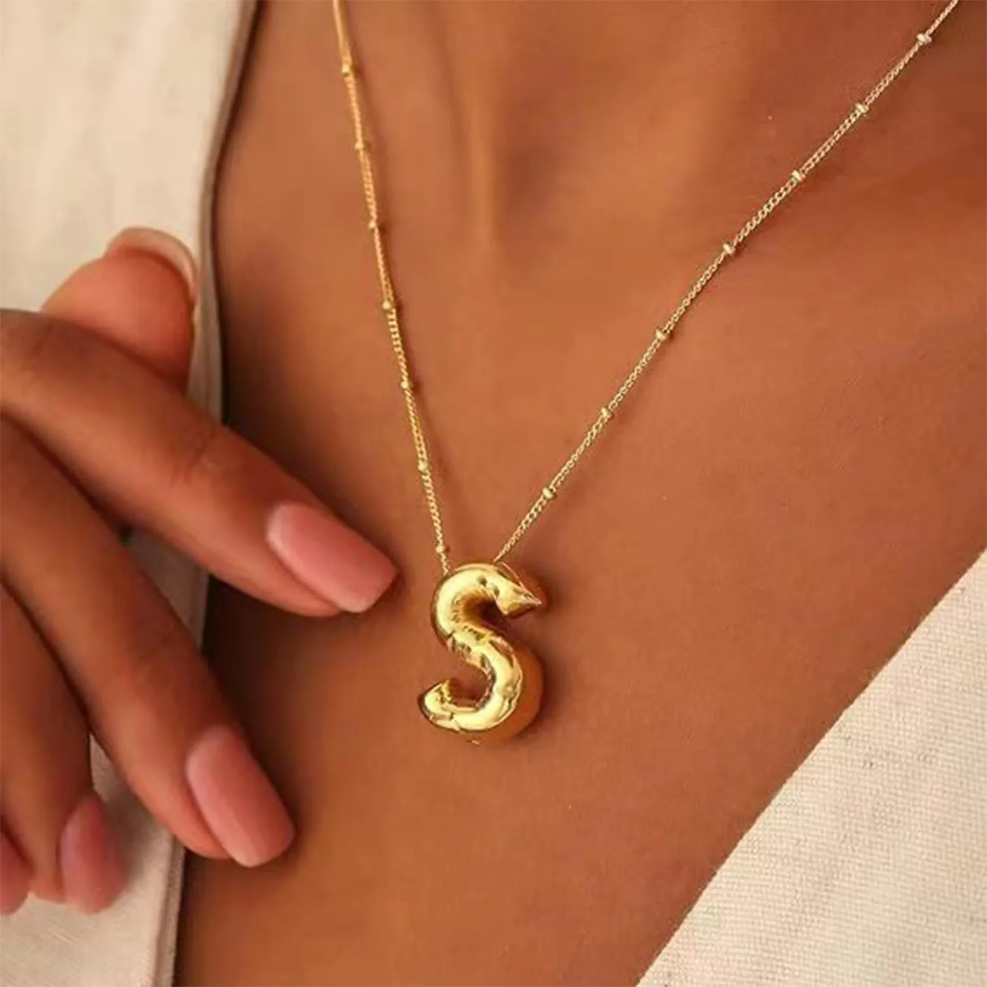 Delicate Bubble Letter PendantAccessories Temperament Fashionable26 English Letter Initials PendantNecklace for Womens image 3