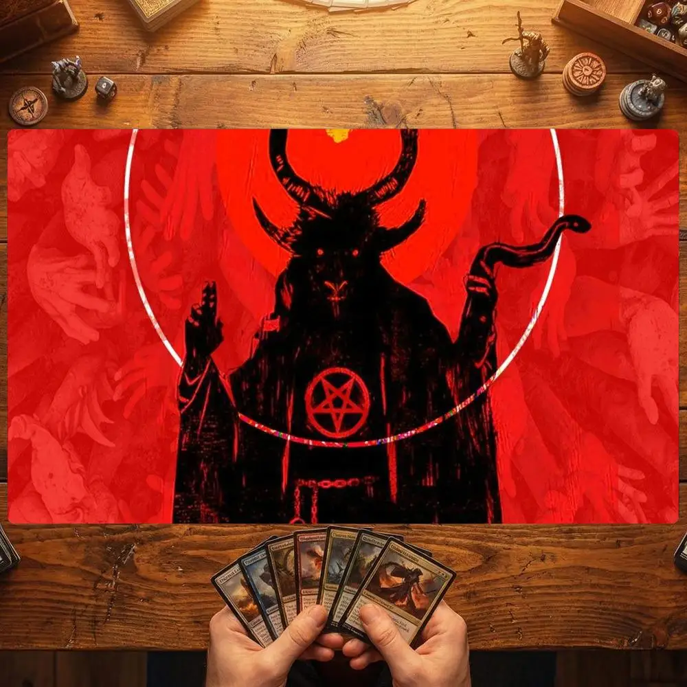 Gothic Dark Goat Demon Pentagram Hands TCG Playmat 35X60CM Magic Card Battle Mat Non-Slip Durable Stitched Edge Tabletop Playmat