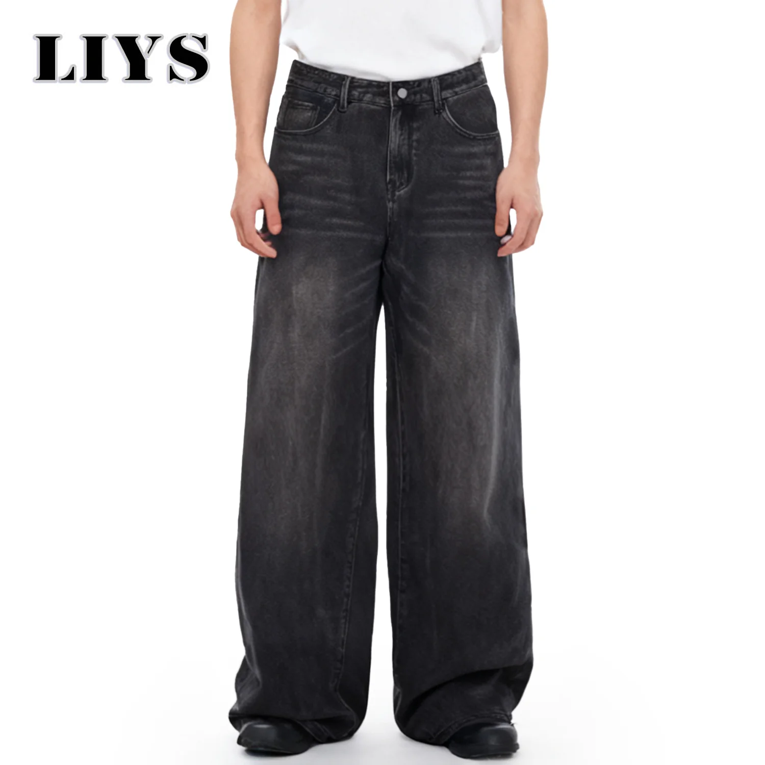 Four Season Men's Jeans Korean Version Student Casual Pant American Retro Gray Black Loose Wide Leg Jean Baggy Men's Denim Pants