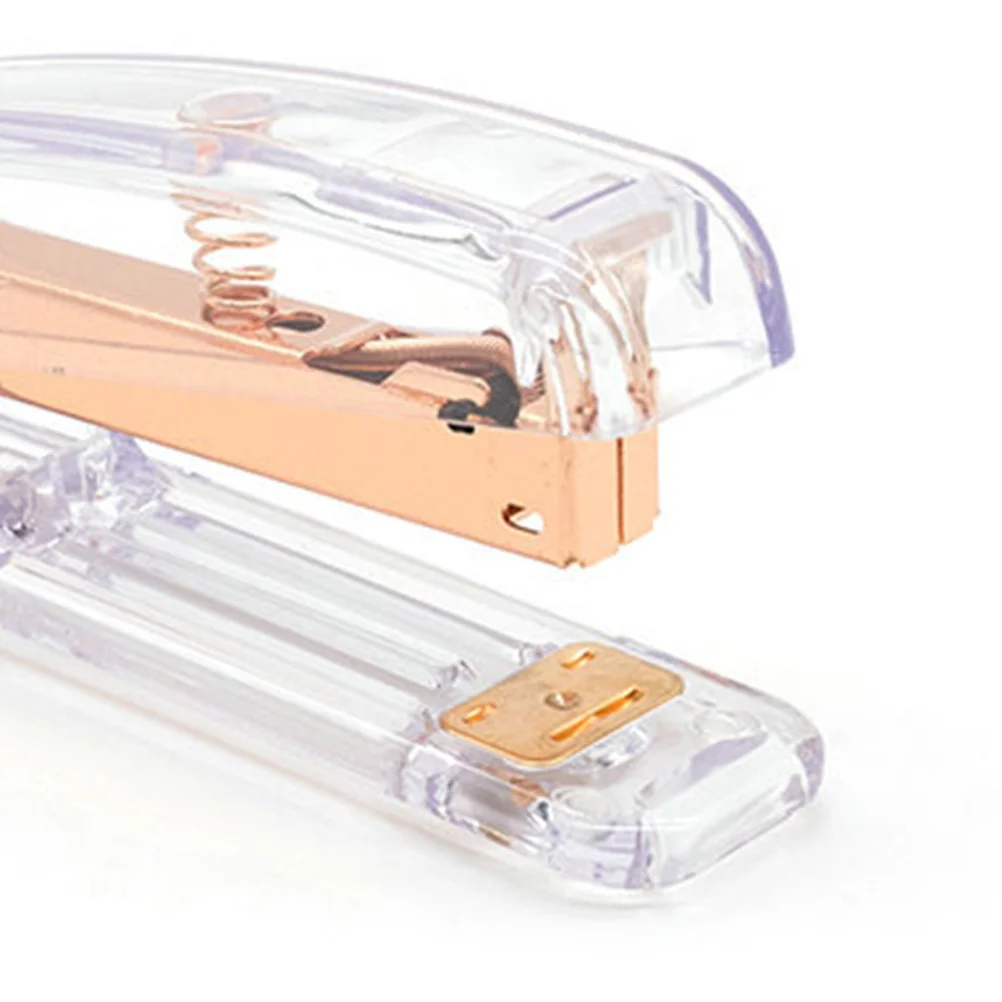 

Rose Gold Stapler Classic Modern Desktop Design Perfect Office Home School Stapler Elegant Desk Accessory Crystal Clear Shiny