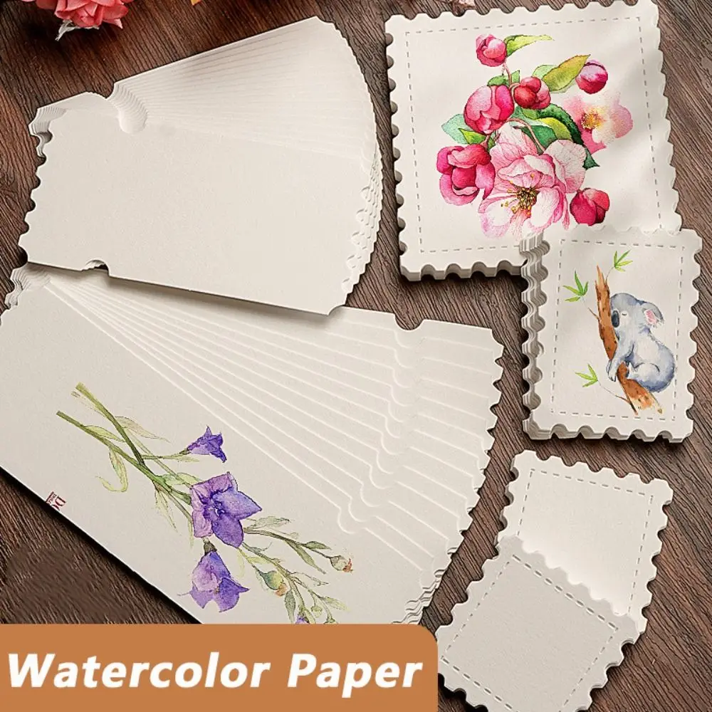 25pcs Stamp/Ticket Stub Shape Watercolor Paper Fine Lines Hand-drawn Style Postcards Blank Design Card Bookmarks Stationery Use