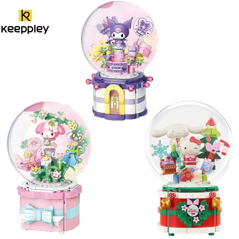 

Новый Keeppley Sanrio, Hello Kitty My Melody Kurom Музыкальная шкатулка на день рождения, строительные блоки, кавайная сборная игрушка для детей, подарок на день рождения