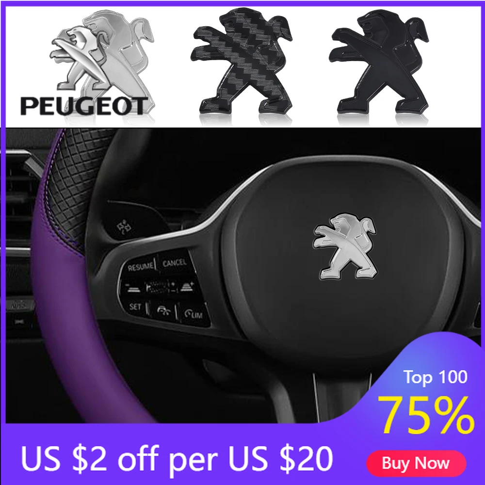

2026 Hot Car Sticker 3.2x3.4cm ABS Car Steering Wheel Center Sticker Emblem Badge For Peugeot 207 3008 206 208 308 307 407 508 5