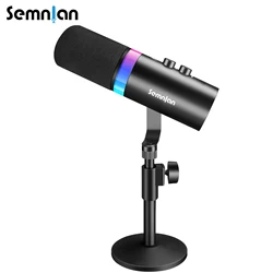 SEMNLAN USB/XLR dynamische microfoon Touch-mute hoofdtelefoonaansluiting en volumeregeling, voor YouTube PC Game Geluidskaartopname Metaal -LM20