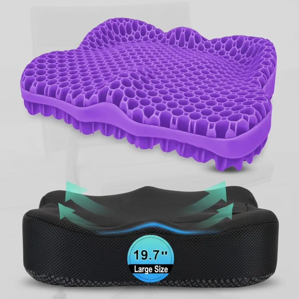 

Thick Gel Seat Cushion for Long Sitting - Office, Wheelchair, Car Use, Relieves Back and Tailbone Pain