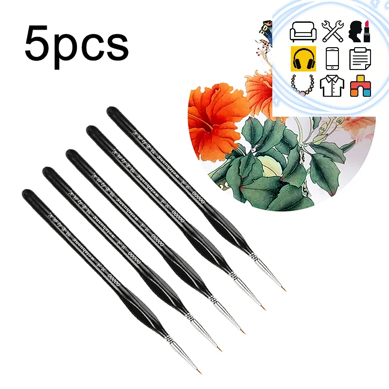 

5Pcs 00000 Precision Fine Tip Paint Brush Set For Acrylic Models Mini Miniature Detail Nylon Hair Thin Extra Fine Paintbrushes