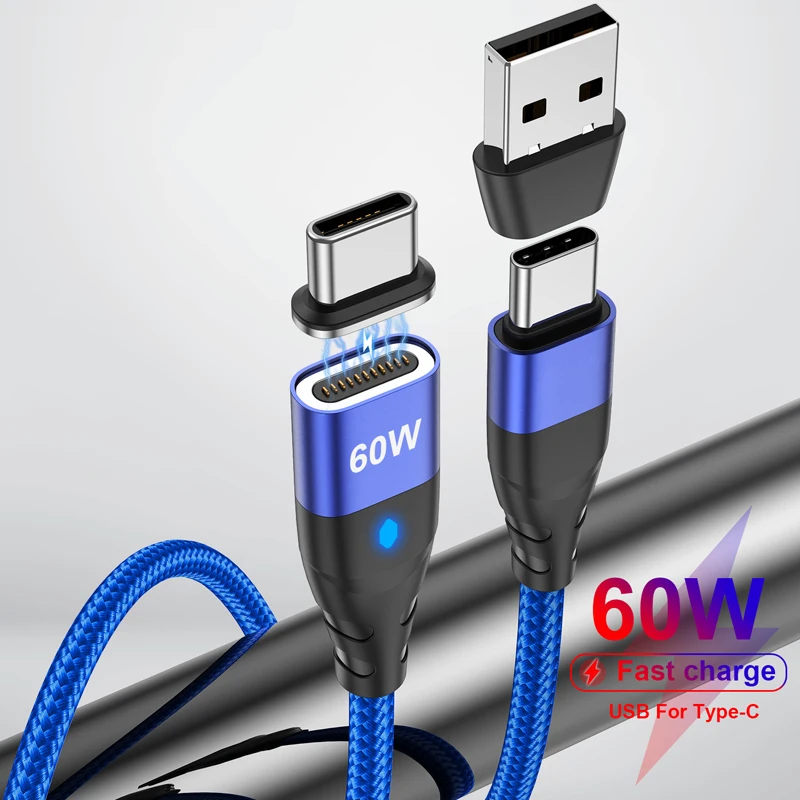 PD 60W Magnetic USB Cable USB C To Type C Cable Fast Charging Cable For Huawei Data Charger Cable For MacBook Games Player