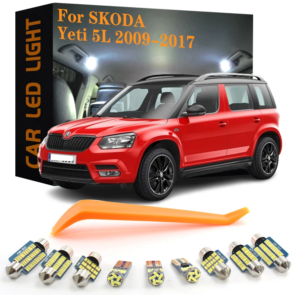 8pcs Car Accessories LED Interior Lights Canbus No Error For Skoda Yeti 5L TSL SUV 2009 2010 2011 2012 2013 2014 2015 2016 2017