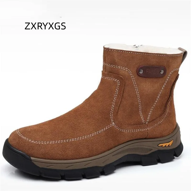 

ZXRYXGS Winter Men's Boots Cotton Shoes Frosted Cowhide Wool Boots 2024 Warm Comfortable Men Shoes Snow Boots Flat Trend Shoes