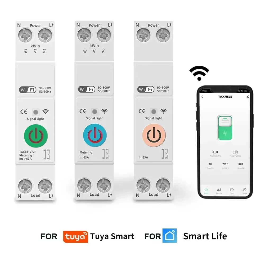 

63AWIFI Intelligent Switching Energy Meter Monitoring Circuit Breaker MCB Compatible With For Household Electric Testing