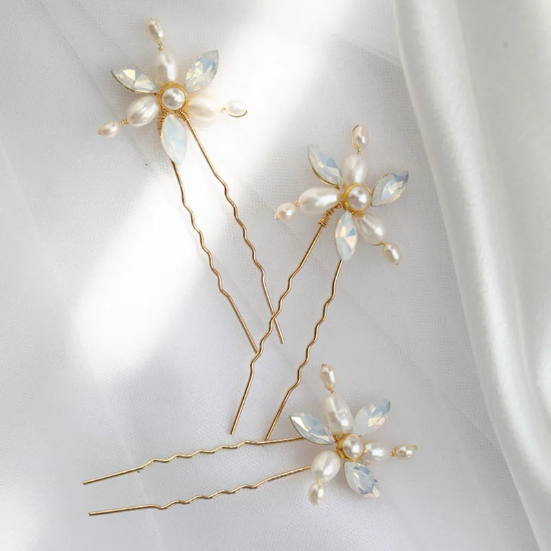 Handmade Bridal Hair Pins Clips Freshwater Pearls Women Jewelry Pieces Gold Color Wedding Jewelry Accessories