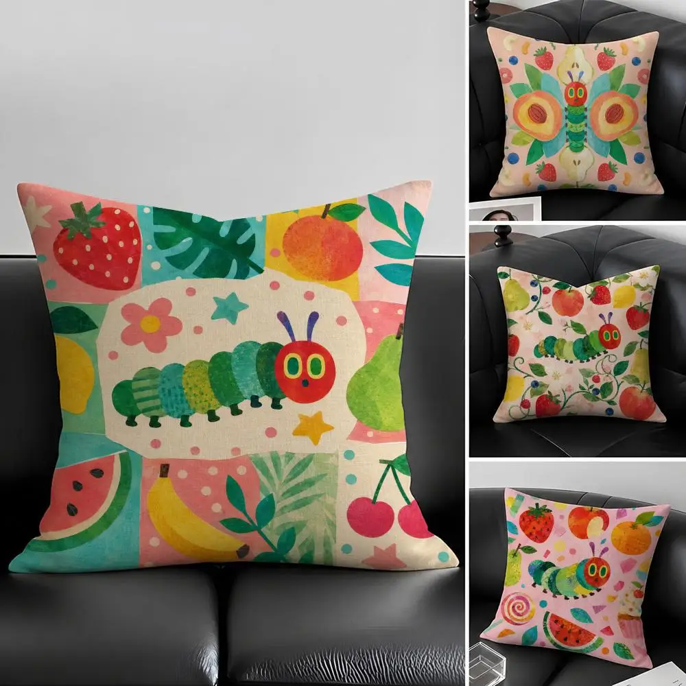 Character The Very Hungry Caterpillar Cushion Cover Natural Linen Pillowcase Set, All-in-One Decor for Sofa, Bedroom & Chair