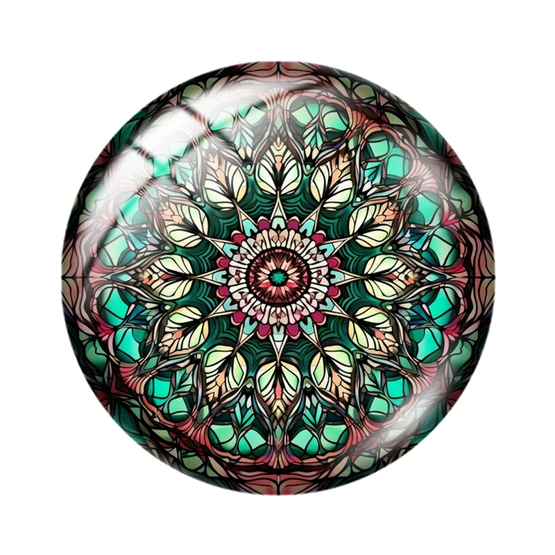 Colorful mandala pattern 10pcs 12mm/18mm/20mm/25mm Round photo glass cabochon demo flat back Making findings