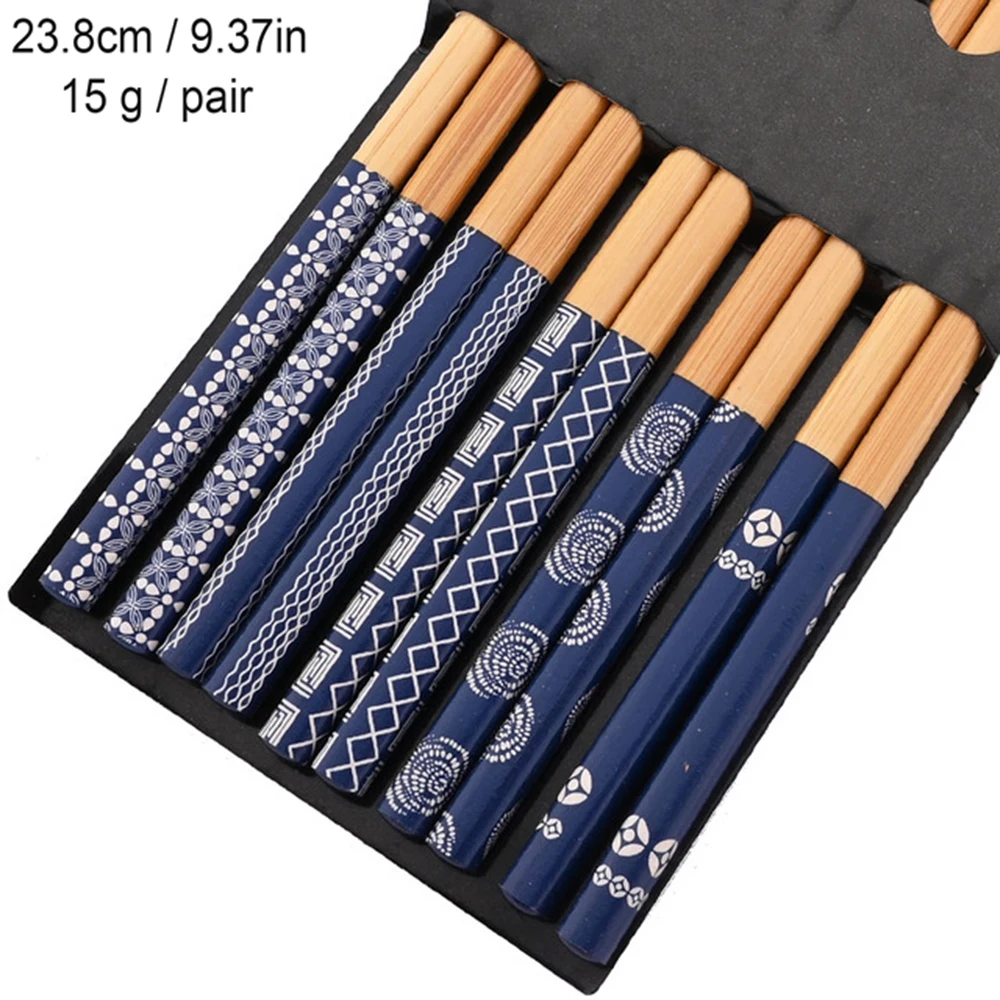 5Pairs Reusable Tableware Handmade Bamboo Japanese Natural Wood Chopsticks Sushi Food Cat Flower Multi Color Wooden Chop Sticks
