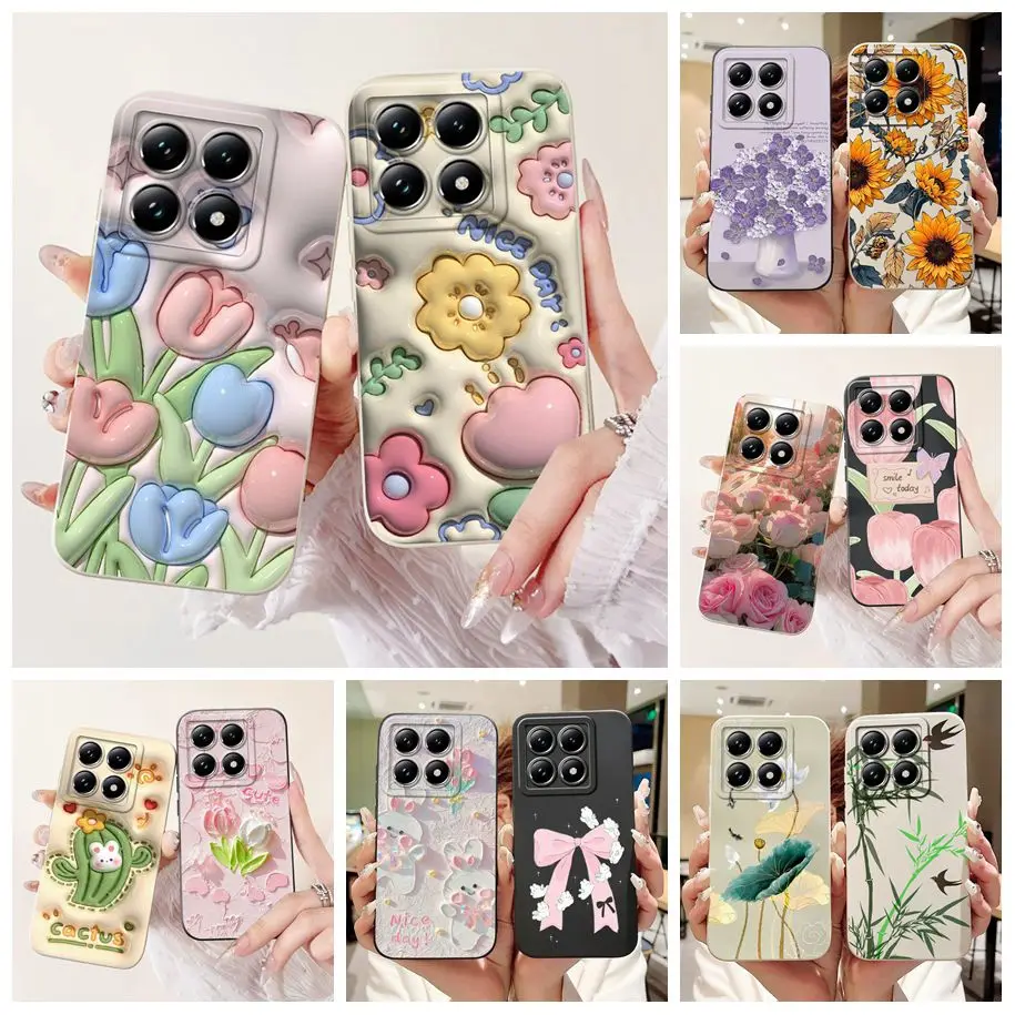 For Xiaomi 14T Pro 5G Case Popular Flower Camera Lens Protections Soft Silicone Frosted Cover For Xiaomi 14T Mi14T 14TPro Bumper